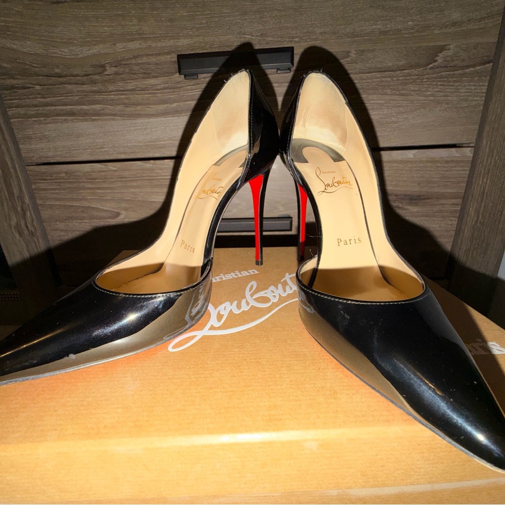 Christian Louboutin Black Patent Leather Pointed-Toe Pumps with Red Soles